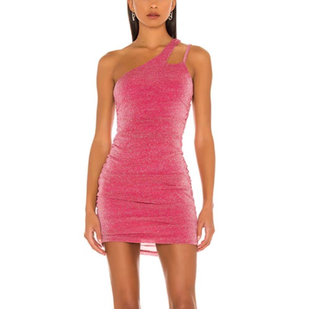 NWT Superdown Jayden Mini berry Dress pink metallic micro knit ruched Revolve XS